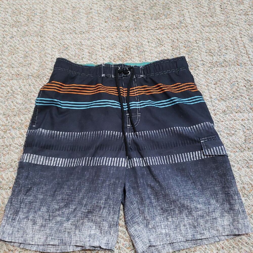 Sonoma Men's Gray Ombré Striped Swim Trunks Size Medium Board Shorts Pockets